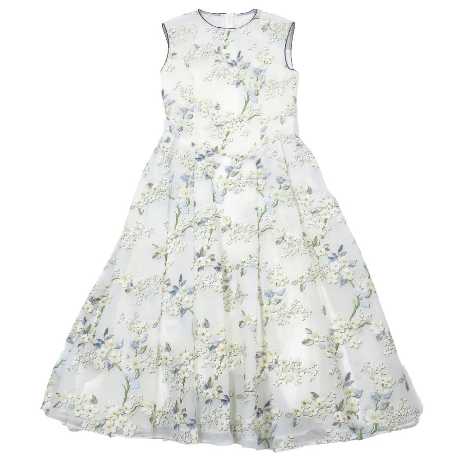 良品 Rene ルネ 19SS 花柄 チュールドレス ノースリーブ ワンピース 6926990 フレアスカート ハーフ 膝丈 34 ホワイト レディース 古着 中古 | Rene