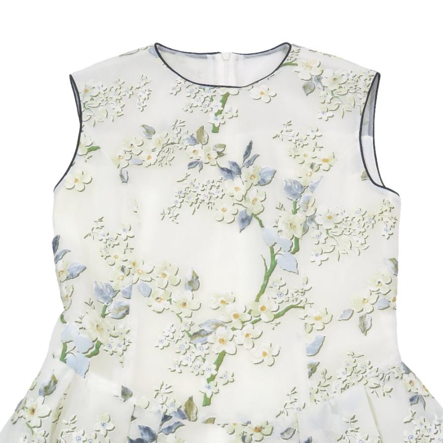 良品 Rene ルネ 19SS 花柄 チュールドレス ノースリーブ ワンピース 6926990 フレアスカート ハーフ 膝丈 34 ホワイト レディース 古着 中古 | Rene | 03