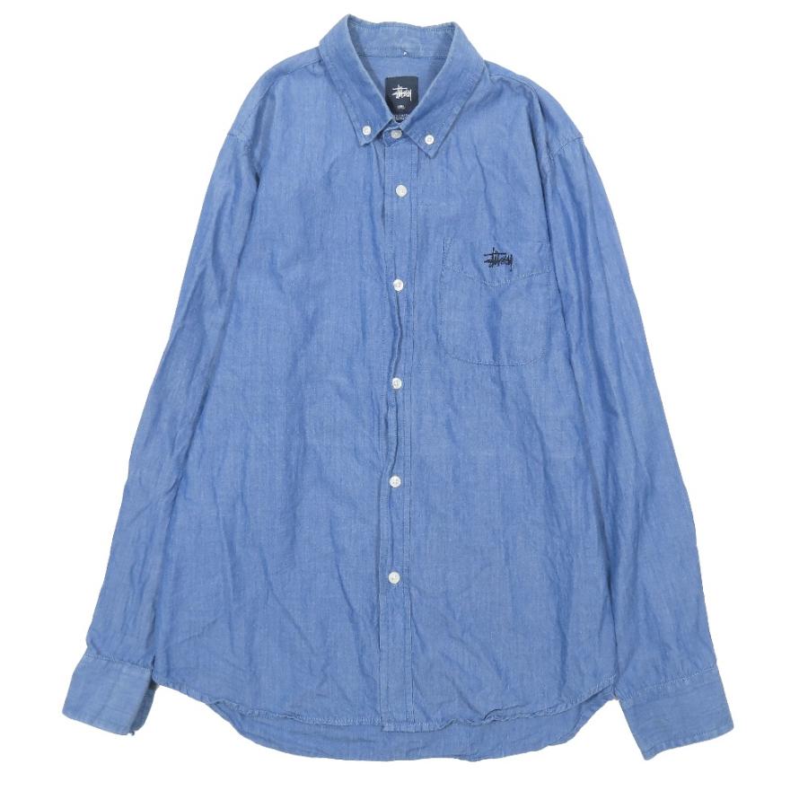 良品 STUSSY オールド ステューシー ボタンダウン 長袖シャツ ロゴ 刺繍 エルボー スター ロングスリーブ S ブルー メンズ 古着 中古 | STUSSY