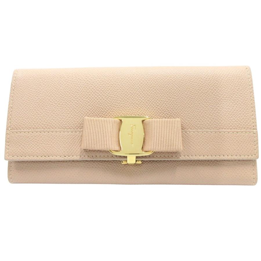 未使用 Salvatore Ferragamo サルヴァトーレフェラガモ レザー ヴァラリボン 長財布 財布 ウォレットケース ゴールド金具 ピンク レディース 古着 中古 | 