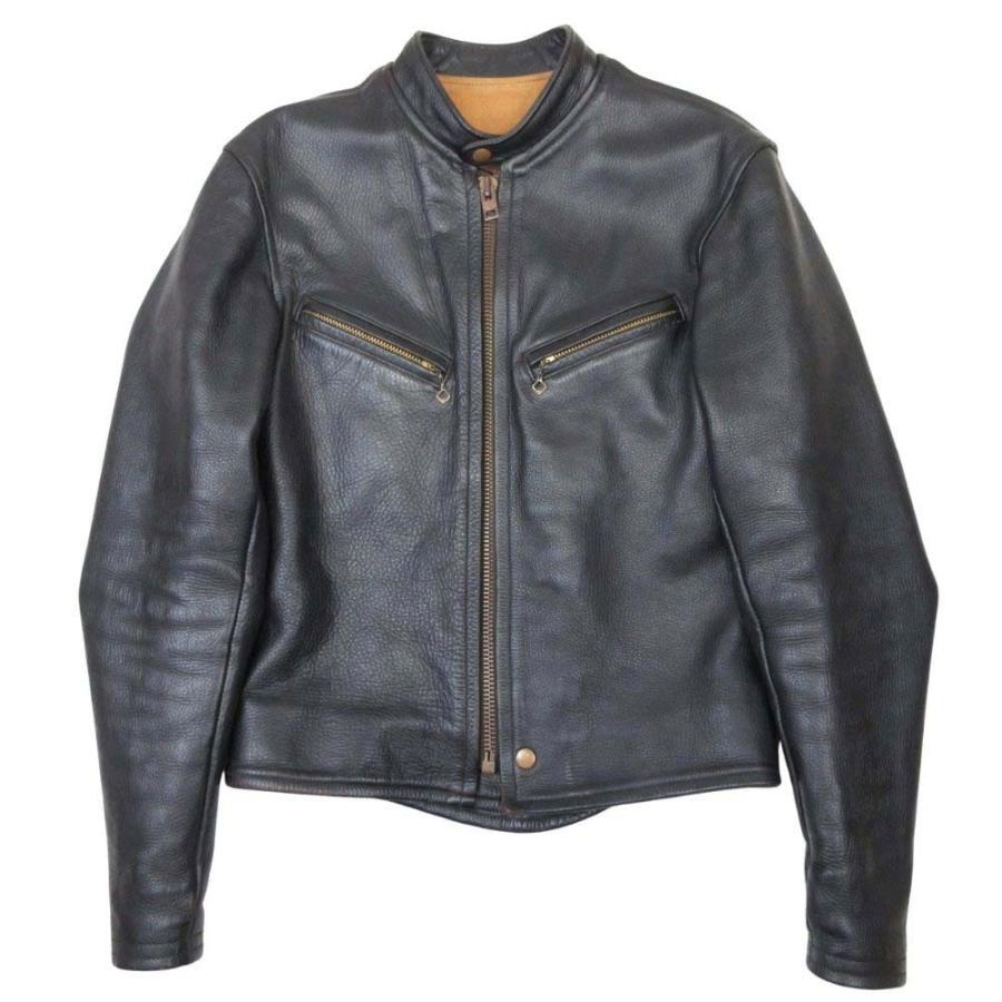 良品 FOUR SPEED フォースピード  RIDERS JACKET 逆ハの字ジップ シングルライダース バイカージャケット 牛革 38 黒 ブラック メンズ 古着 中古 | 