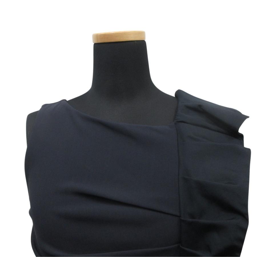 美品 MAX MARA マックスマーラ アシンメトリー ラッフル フリル ミディ ドレス ワンピース ノースリーブ 白タグ 36 紺 ネイビー レディース 古着 中古 | Max Mara | 03