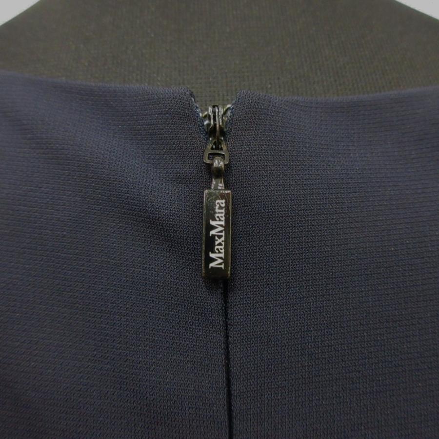 美品 MAX MARA マックスマーラ アシンメトリー ラッフル フリル ミディ ドレス ワンピース ノースリーブ 白タグ 36 紺 ネイビー レディース 古着 中古 | Max Mara | 06