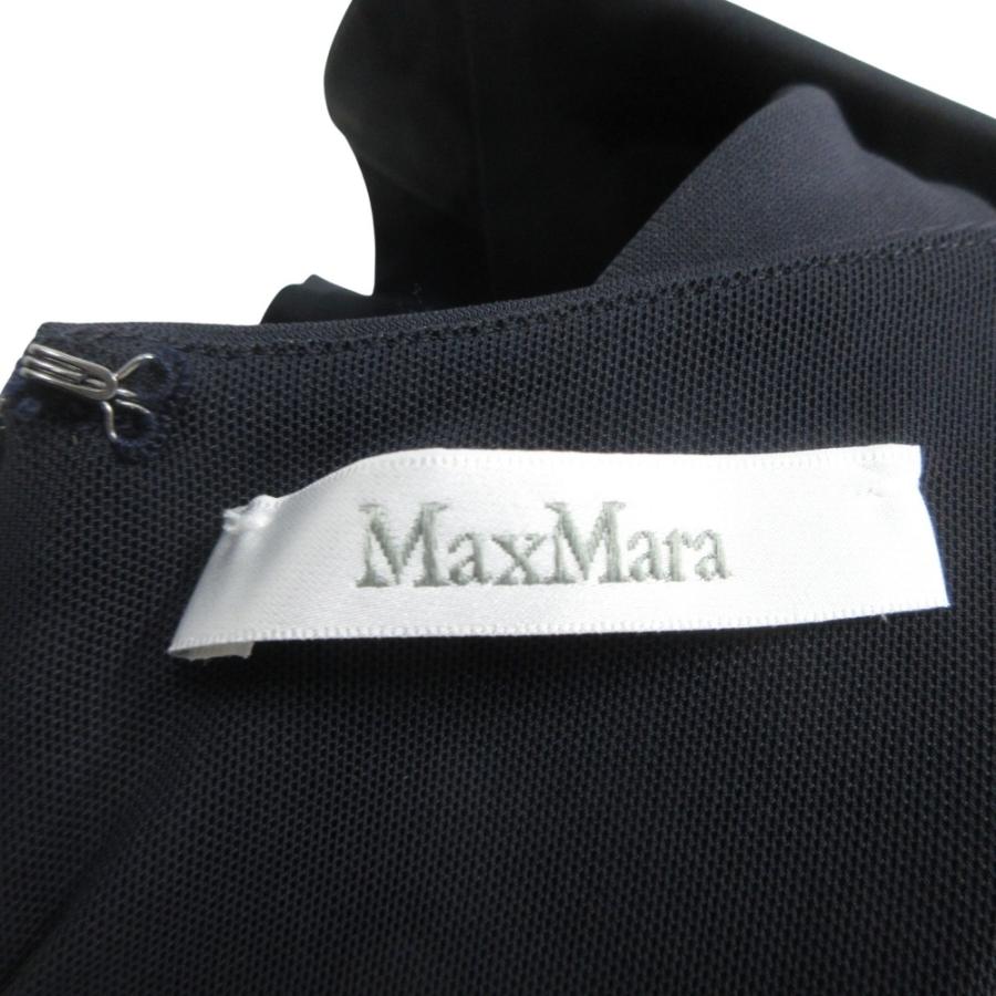 美品 MAX MARA マックスマーラ アシンメトリー ラッフル フリル ミディ ドレス ワンピース ノースリーブ 白タグ 36 紺 ネイビー レディース 古着 中古 | Max Mara | 07