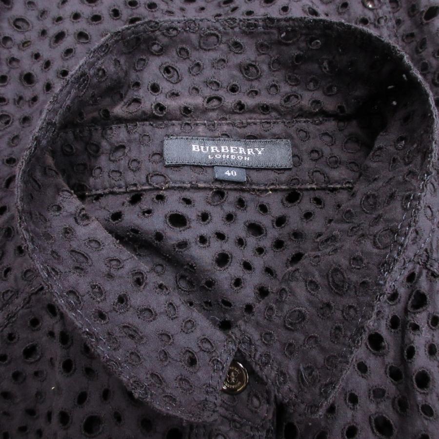良品 BURBERRY LONDON バーバリーロンドン シャツ カットソー ブラウス パンチング 半袖 エンブロイダリーレース 40 紺 ネイビー レディース 古着 中古 |  | 05