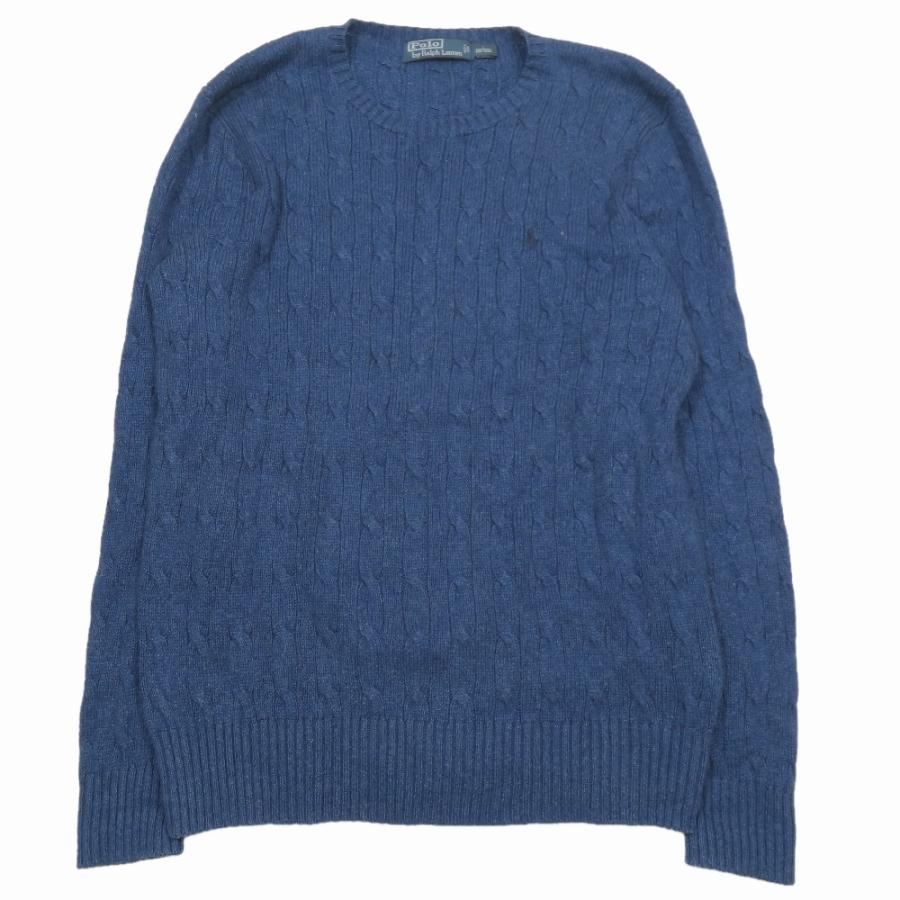 Polo by Ralph Lauren ポロバイラルフローレン シルク ケーブルニット セーター 長袖 ラウンドネック カットソー L ネイビー メンズ 古着 中古 | 