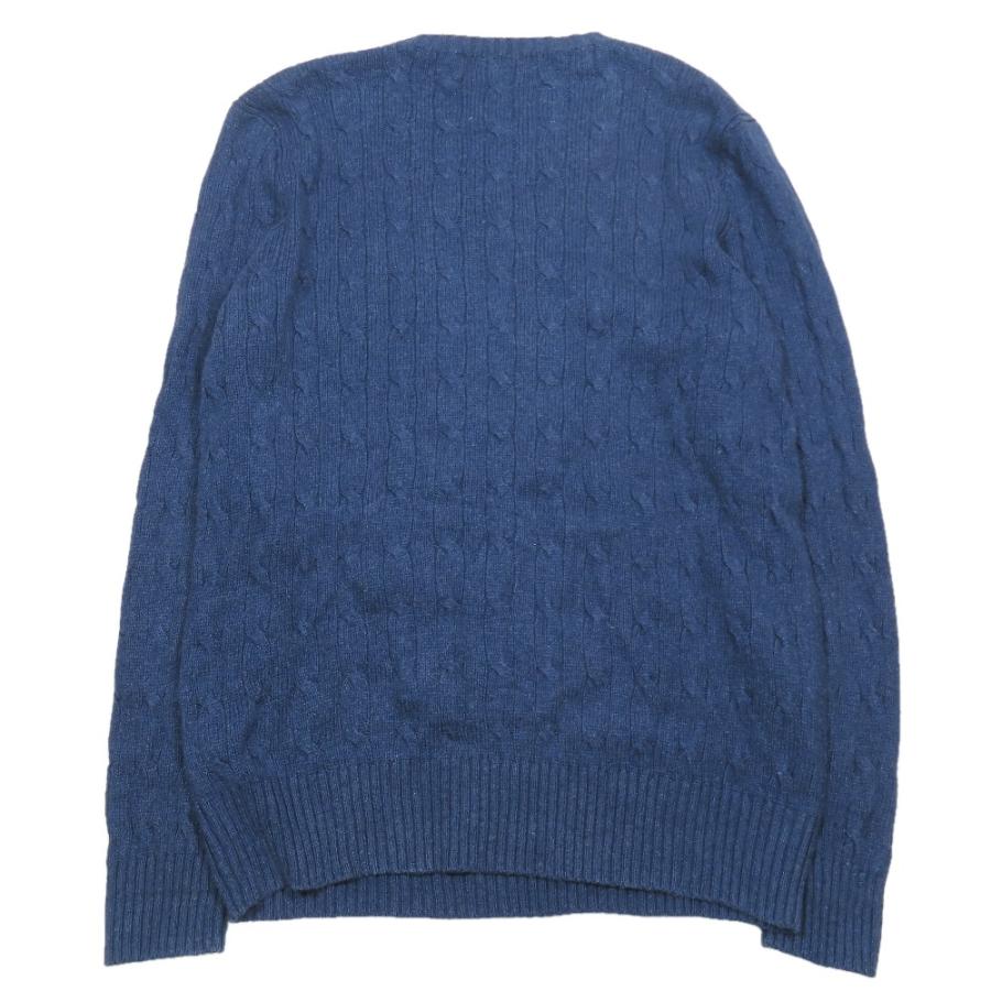 Polo by Ralph Lauren ポロバイラルフローレン シルク ケーブルニット セーター 長袖 ラウンドネック カットソー L ネイビー メンズ 古着 中古 |  | 01