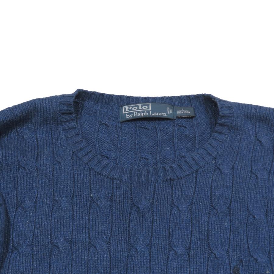 Polo by Ralph Lauren ポロバイラルフローレン シルク ケーブルニット セーター 長袖 ラウンドネック カットソー L ネイビー メンズ 古着 中古 |  | 02