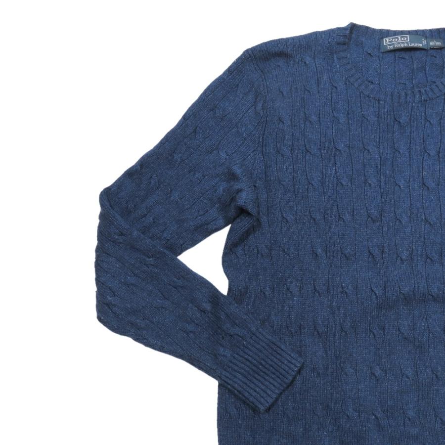 Polo by Ralph Lauren ポロバイラルフローレン シルク ケーブルニット セーター 長袖 ラウンドネック カットソー L ネイビー メンズ 古着 中古 |  | 03