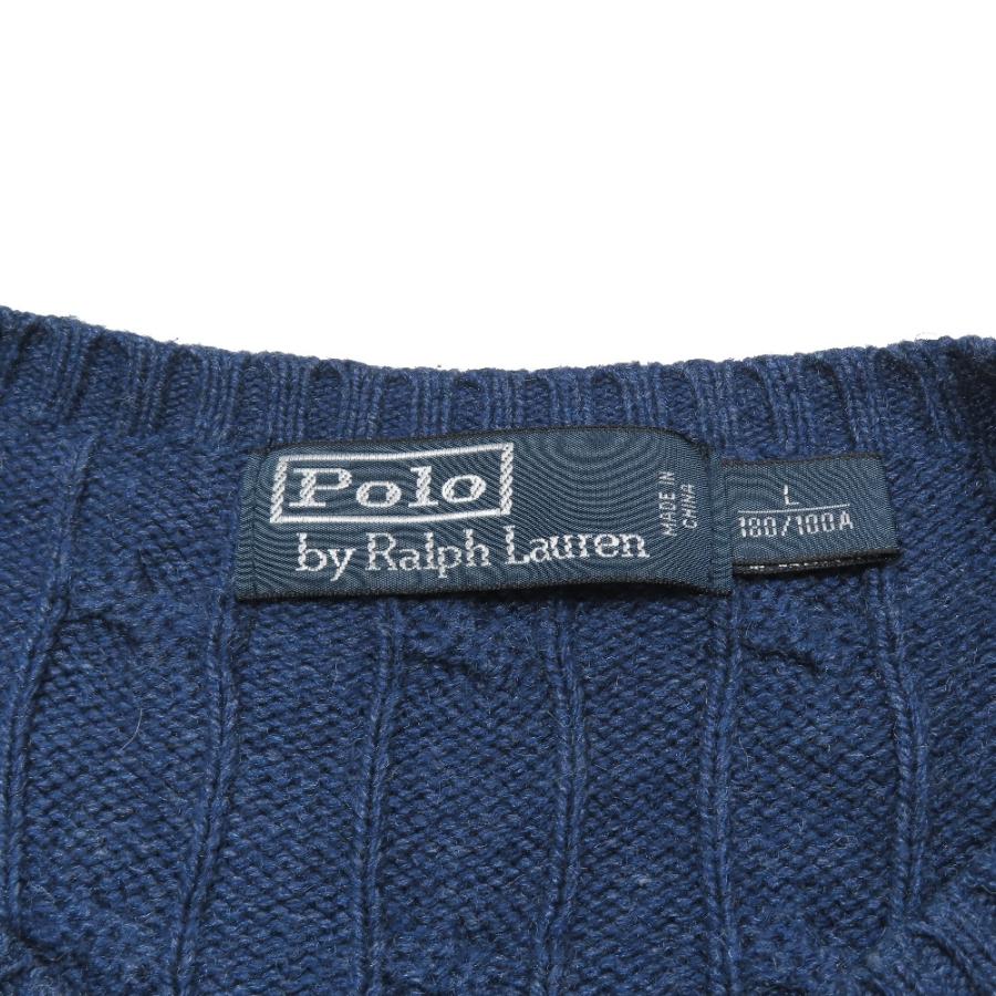 Polo by Ralph Lauren ポロバイラルフローレン シルク ケーブルニット セーター 長袖 ラウンドネック カットソー L ネイビー メンズ 古着 中古 |  | 05