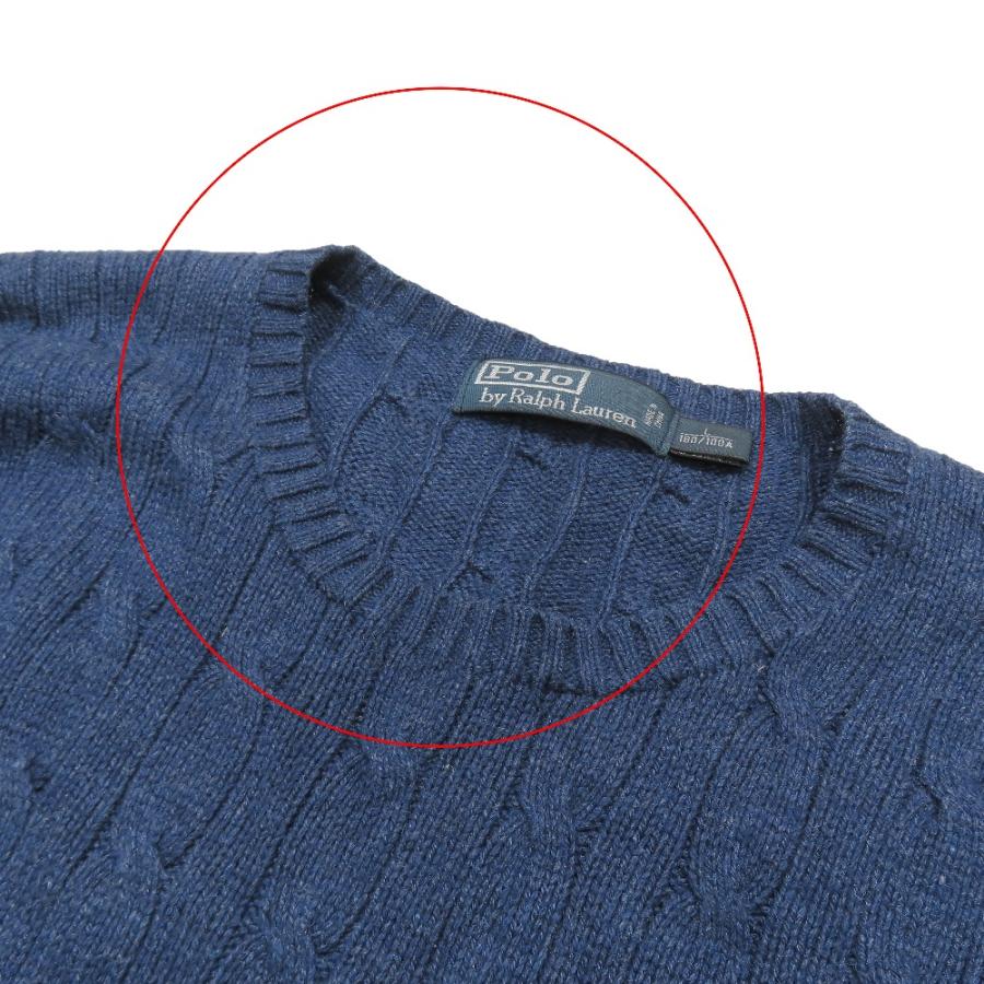 Polo by Ralph Lauren ポロバイラルフローレン シルク ケーブルニット セーター 長袖 ラウンドネック カットソー L ネイビー メンズ 古着 中古 |  | 06