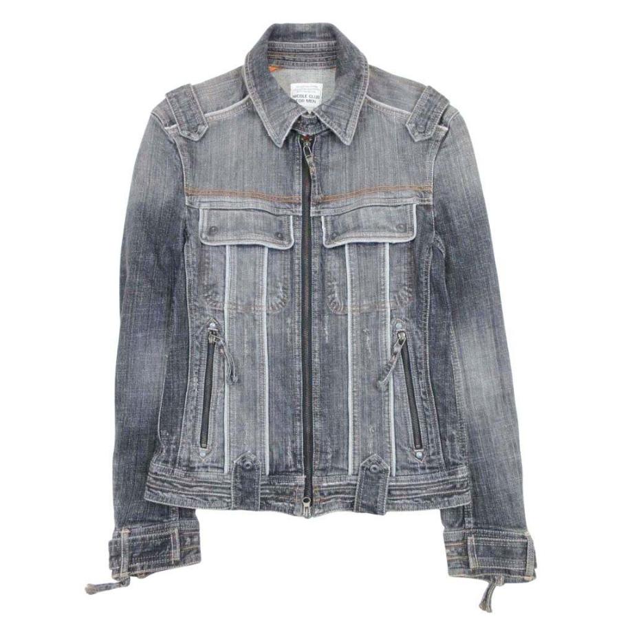 美品 NICOLE CLUB FOR MEN ニコルクラブ フォーメン ジップアップ デニムジャケット ブルゾン ダメージ加工 46 グレー ブラック メンズ 古着 中古 | NICOLE