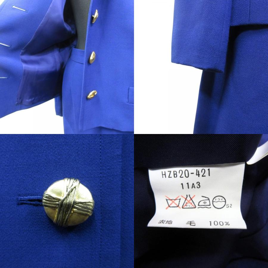 美品 YVES SAINT LAURENT イヴサンローラン セットアップ スーツ ノーカラー ジャケット 総裏 スカート 金ボタン ヴィンテージ ブルー レディース 古着 中古 | Yves Saint Laurent | 06