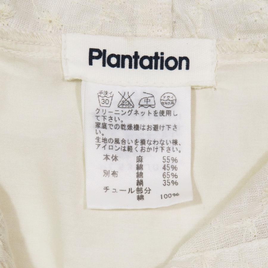 美品 Plantation プランテーション 花柄 レース チュール リネンシャツ ブラウス カットソー 長袖 M ホワイト レディース 古着 中古 | Plantation | 04