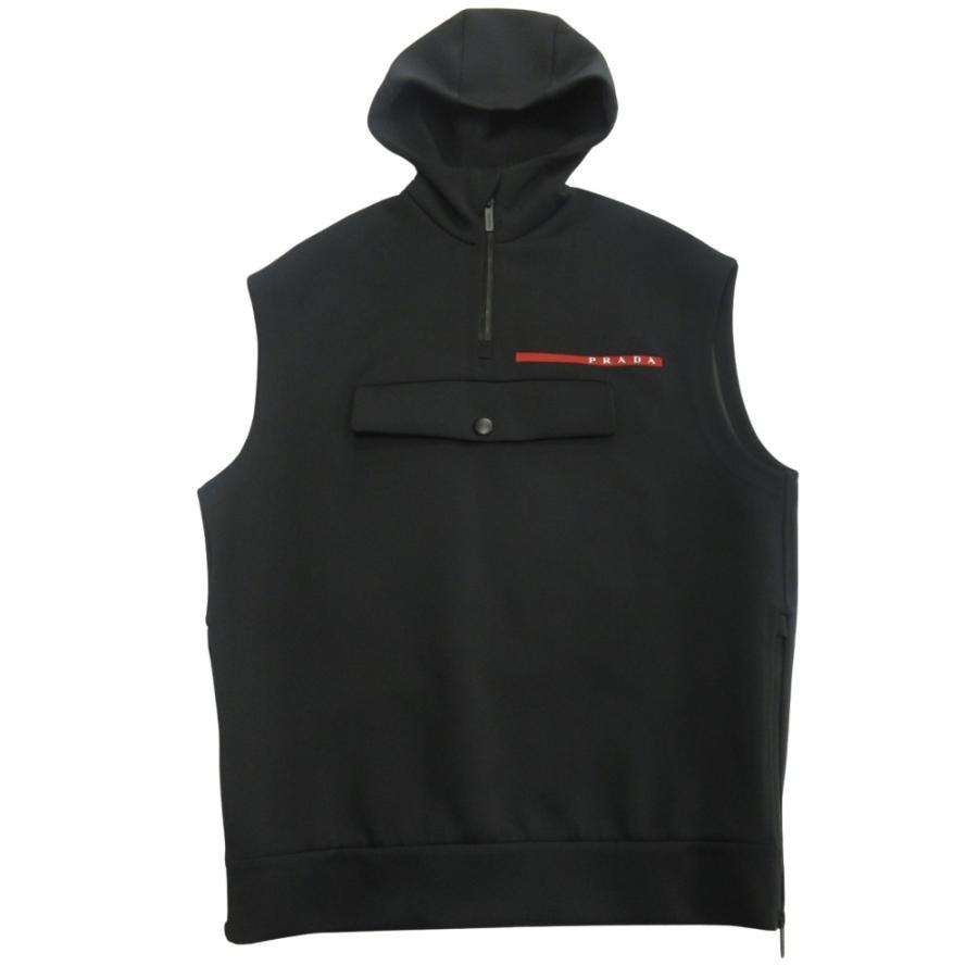 新品同様 PRADA SPORTS プラダスポーツ 19aw テクニカル ノースリーブ パーカー ベスト フーディ ラバーロゴ S 黒 ブラック メンズ 古着 中古 USED 新品同様 PRADA SPORTS プラダスポーツ 19aw テクニカル ノースリーブ