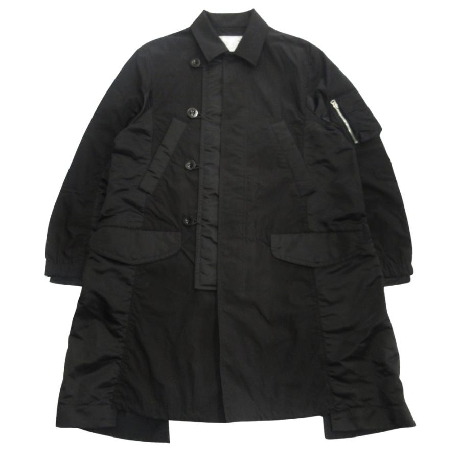 新品同様 Sacai サカイ 23SS Military Coat ドッキング ミリタリー コート ジャケット ブルゾン N-3B ステンカラー 2 黒 ブラック メンズ 古着 中古 | sacai