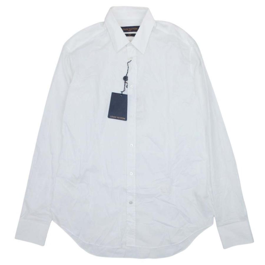 美品 LOUIS VUITTON ルイヴィトン SLIM FIT 18ss LVロゴ 刺繍 長袖 シャツ コットンブロード トップス スリムフィット L 白 ホワイト メンズ 古着 中古 | LOUIS VUITTON