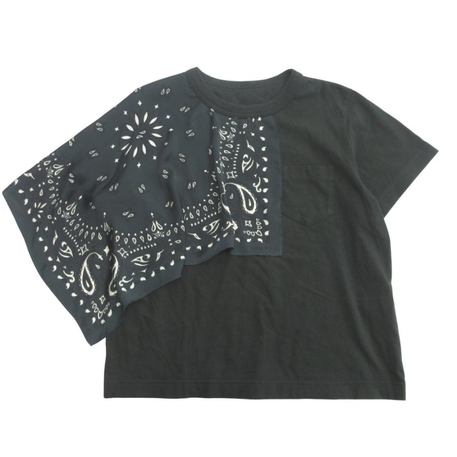 美品 Sacai サカイ 22ss バンダナ ドッキング Tシャツ カットソー アシンメトリー ペイズリー 3 緑 グリーン レディース 古着 中古 | sacai