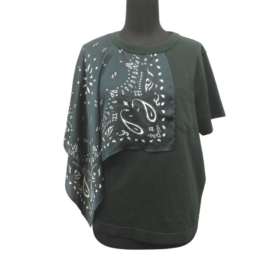 美品 Sacai サカイ 22ss バンダナ ドッキング Tシャツ カットソー アシンメトリー ペイズリー 3 緑 グリーン レディース 古着 中古 | sacai | 01