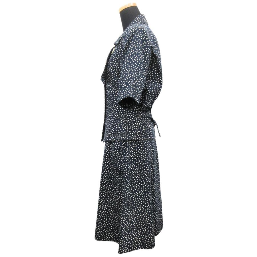美品 YVES SAINT LAURENT イヴサンローラン 80's セットアップ ジャケット スカート 半袖 ヴィンテージ M 紺 ネイビー 白 ホワイト レディース 古着 中古 | Yves Saint Laurent | 01