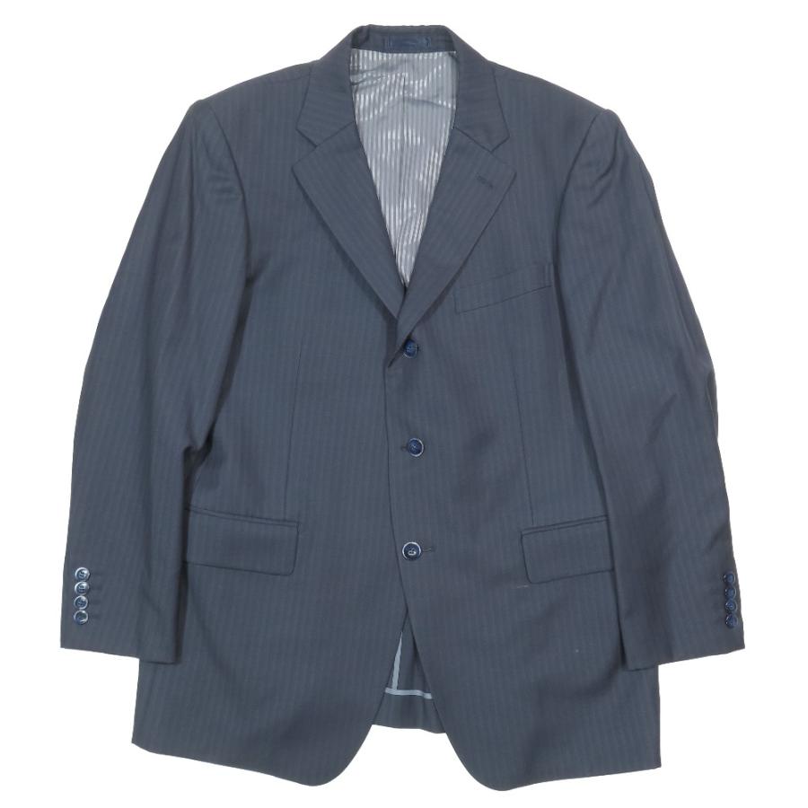 美品 LANVIN COLLECTION ランバン コレクション ストライプ テーラードジャケット ウール 背抜き 3B サイドベンツ スーツ ネイビー メンズ 古着 中古 USED LANVIN COLLECTION 美品 ランバン コレクション ストライプ テーラード