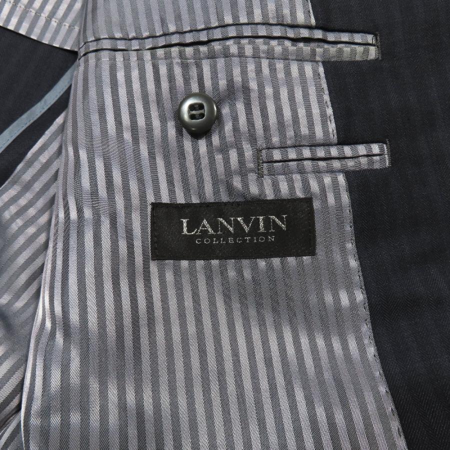 美品 LANVIN COLLECTION ランバン コレクション ストライプ テーラードジャケット ウール 背抜き 3B サイドベンツ スーツ ネイビー メンズ 古着 中古 USED LANVIN COLLECTION 美品 ランバン コレクション ストライプ テーラード