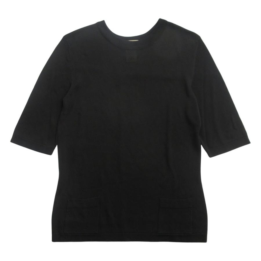 良品 HERMES エルメス レーヨン ニット カットソー Tシャツ フロントポケット オールド シアー M 黒 ブラック レディース 古着 中古 | HERMES