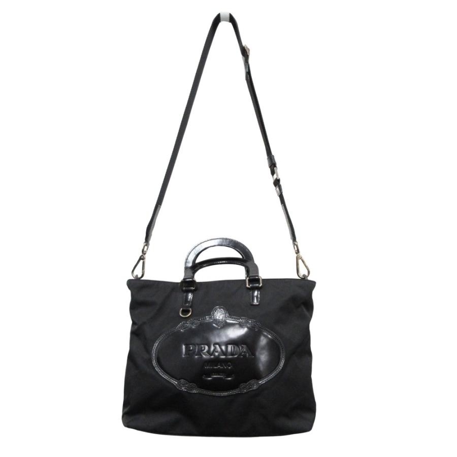 本物 良品 ■プラダ■ レザー 2WAY ショルダートートバッグ ハンドバッグ PRADA（プラダ） 良品 2way ナイロン レザー ハンド バッグ トート