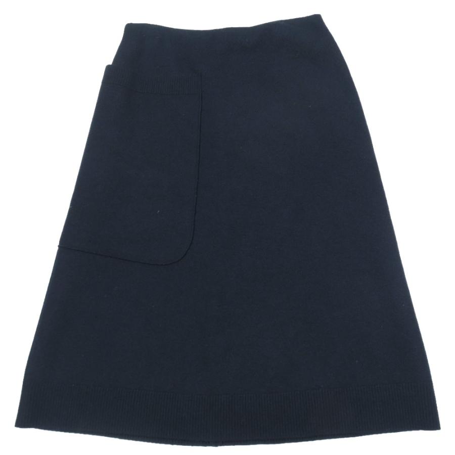 美品 Maison Margiela メゾンマルジェラ 17AW セミタイトスカート S51MA0292 S16120 ハーフ 膝丈 ポケット ウール S ネイビー レディース 古着 中古 | Maison Margiela
