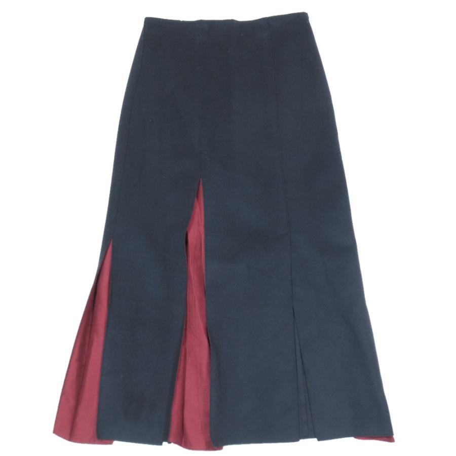 良品 JIL SANDER NAVY ジルサンダーネイビー ウール フレアスカート ロング マキシ丈 切替デザイン 36 ネイビー レッド レディース 古着 中古 | JIL SANDER NAVY