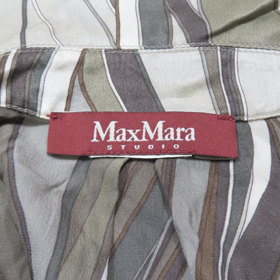Max Mara STUDIO マックスマーラ ステュディオ ノースリーブ ワンピース ドレス 開襟 総柄 ハーフ 膝丈 フレアスカート グリーン レディース 古着 中古 | Max Mara Studio | 03
