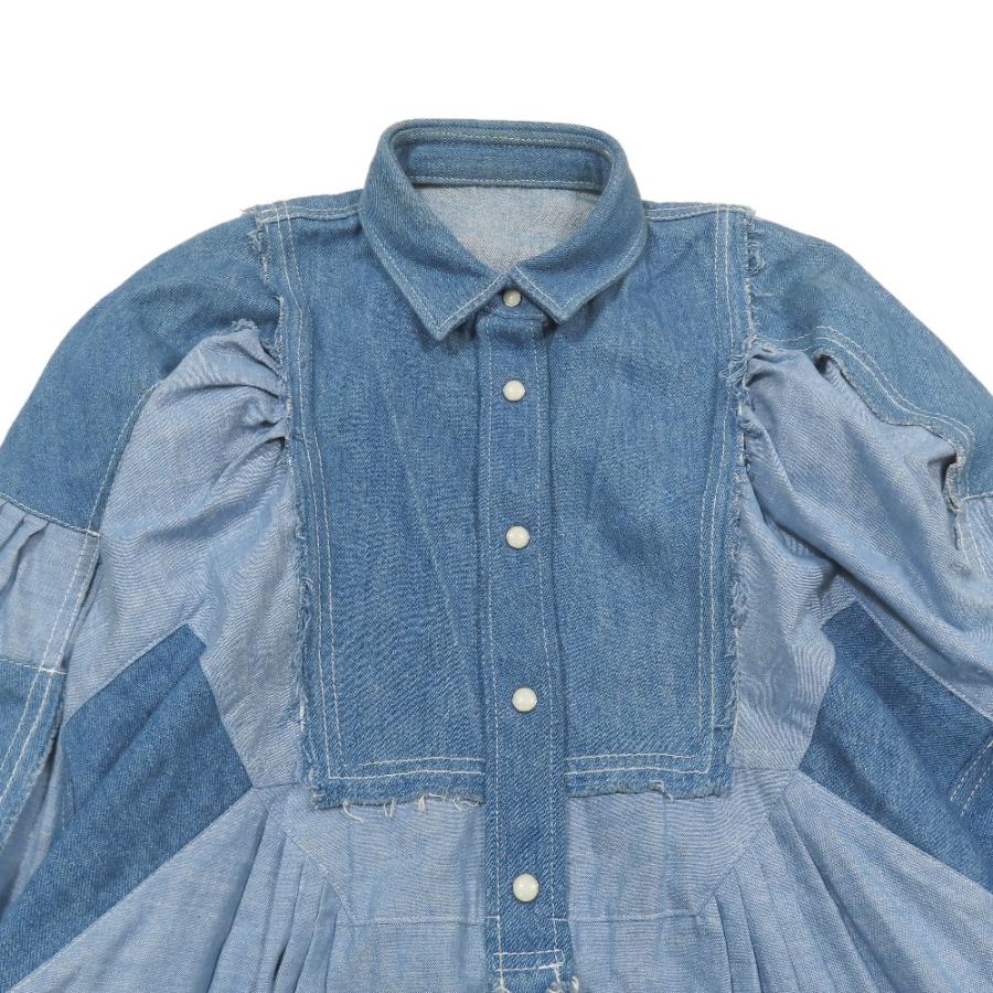 Sacai サカイ デニムワンピース チュニック 17-02958 長袖 フレアスカート ハーフ 膝丈 ドローコード 1 ブルー レディース 古着 中古 | sacai | 02