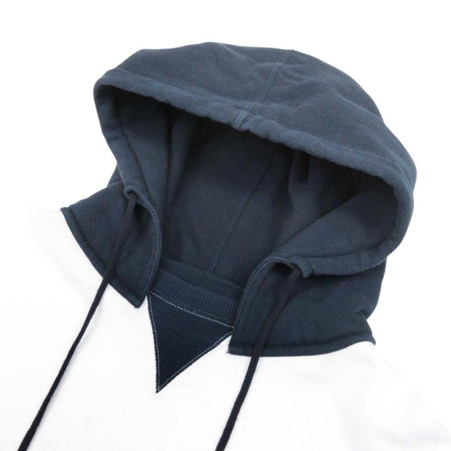 美品 COTTON PAN コットンパン Akom バイカラー パーカー フーディー スウェット セパレートポケット 裏起毛 2 白 ホワイト ネイビー メンズ 古着 中古 USED 美品 COTTON PAN コットンパン Akom バイカラー パーカー フーディー