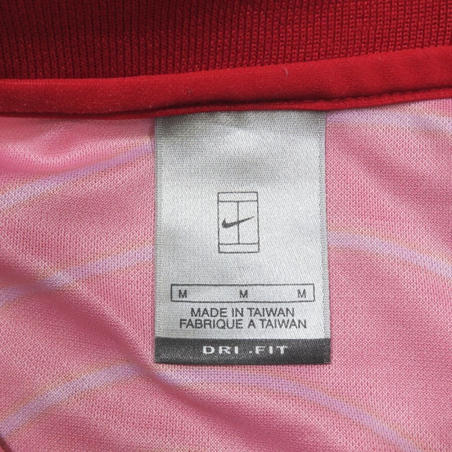 美品 NIKE ナイキ 90's 00's ヴィンテージ テニス ハーフジップ カットソー スポーツウェア 半袖 ロゴ ライン トップス M レッド メンズ 古着 中古 | NIKE | 04