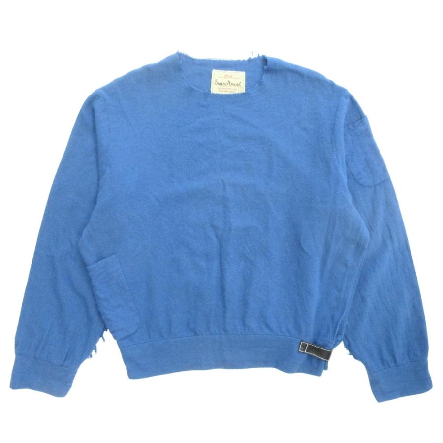 美品 SUNSEA サンシー 31th Collection Shrinkage Sweat Shirt シュリンケージ スウェットシャツ カットソー 長袖 サイズ1 青 ブルー メンズ 古着 中古 | SUNSEA