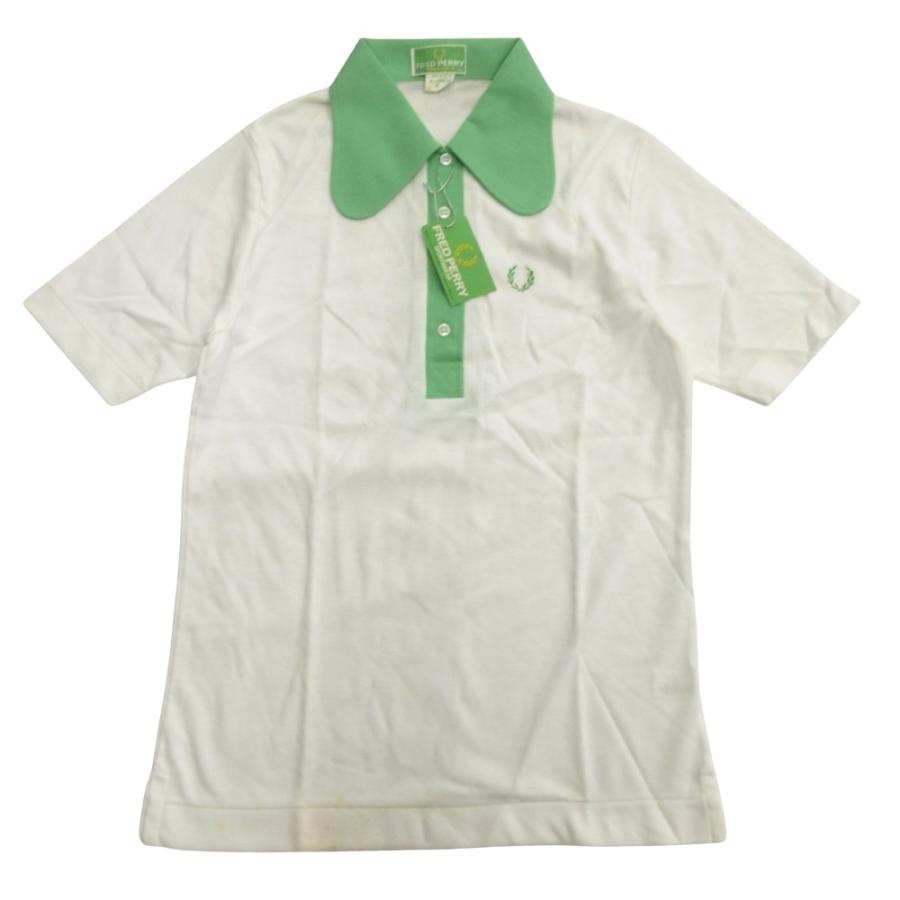 未使用 FRED PERRY フレッドペリー 90's ポロシャツ カットソー ロゴ 刺繍 ヴィンテージ L 白 ホワイト 緑 グリーン レディース 古着 中古 | FRED PERRY