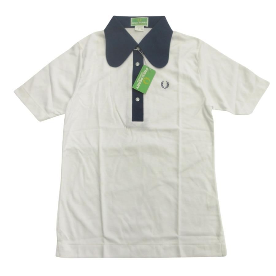 未使用 FRED PERRY フレッドペリー 90's ポロシャツ カットソー ロゴ 刺繍 ヴィンテージ L 白 ホワイト ネイビー レディース 古着 中古 | FRED PERRY