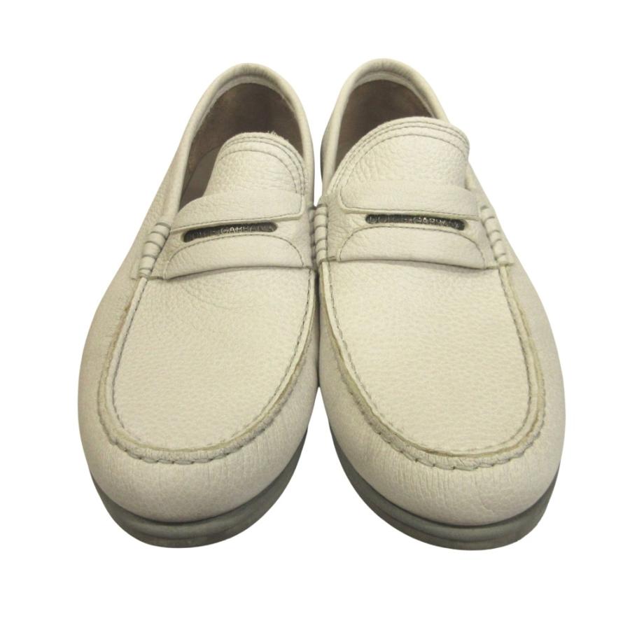 良品 DOLCE&GABBANA ドルチェアンドガッバーナ ロゴ プレート レザー ローファー シューズ 靴 モカシン 7.5 26.5cm グレー メンズ 古着 中古 | DOLCE&GABBANA | 03