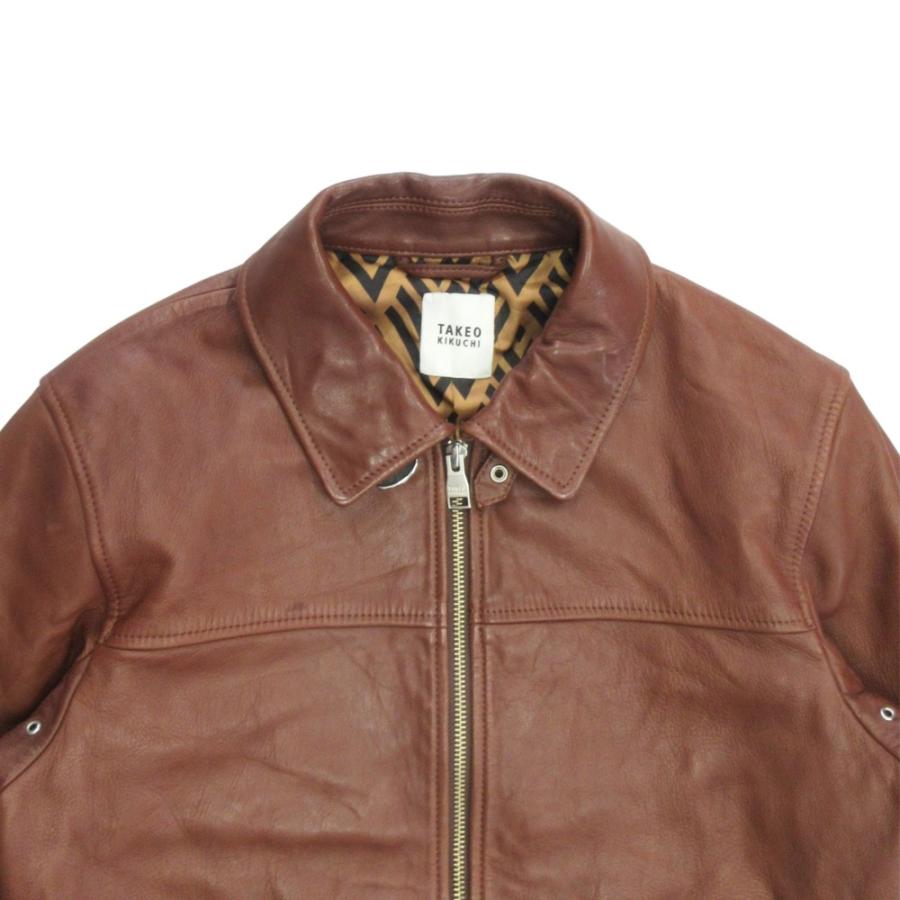 良品 TAKEO KIKUCHI タケオキクチ ラムレザー ライダース ジャケット ブルゾン 裏地総柄 サイズ3 茶 ブラウン メンズ 古着 中古 USED TAKEO KIKUCHI（タケオキクチ） 良品 ラムレザー ライダース