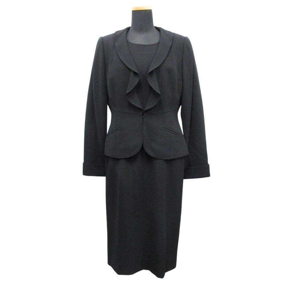 美品 miss ashida ミス アシダ ウール アンサンブル ジャケット ワンピース ミモレ丈 フォーマル 11号 黒 ブラック レディース 古着 中古 | miss ashida