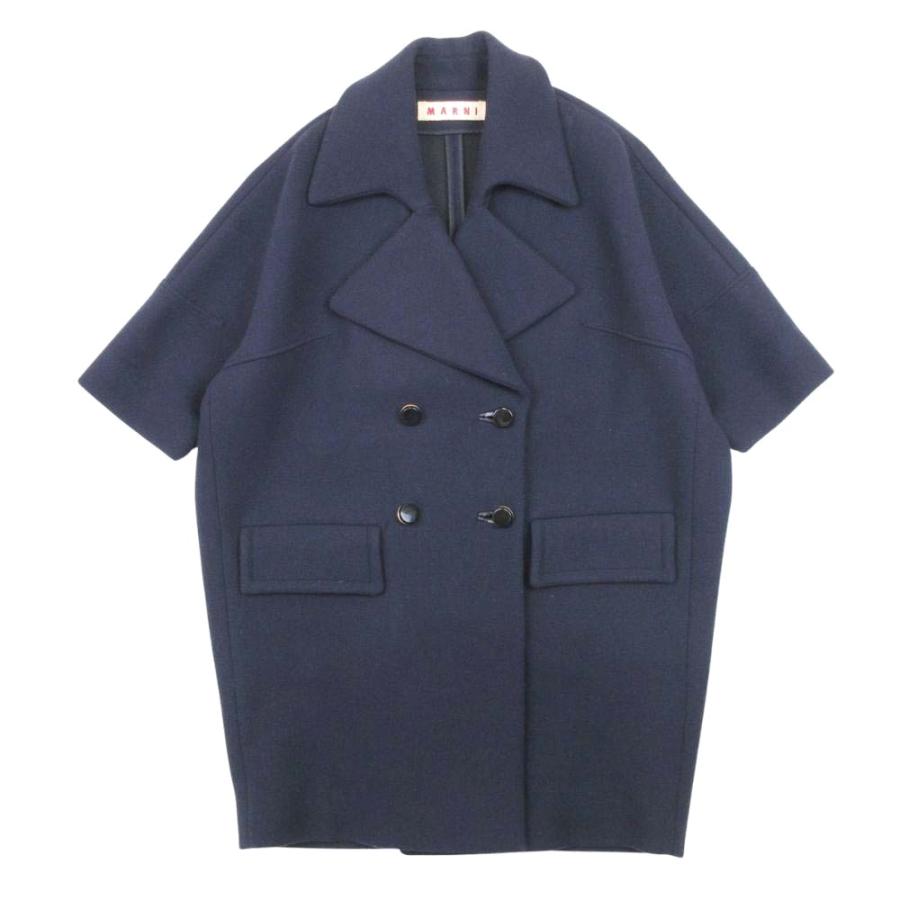 良品 MARNI マルニ ビッグラペル ピーコート コクーンシルエット ジャケット ブルゾン アウター 五分袖 36 紺 ネイビー レディース 古着 中古 | MARNI