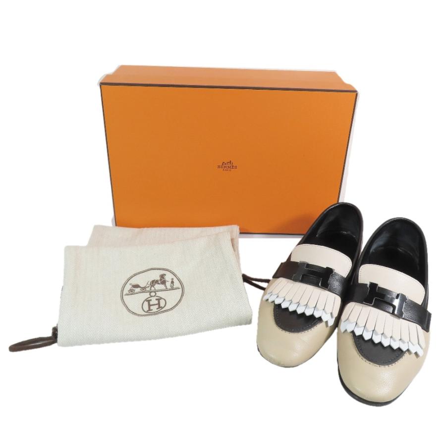 美品 HERMES エルメス ロワイヤル モカシン ローファー タッセル Hロゴ フリンジ レザー シューズ 35.5 ベージュ レディース 古着 中古 | HERMES | 07