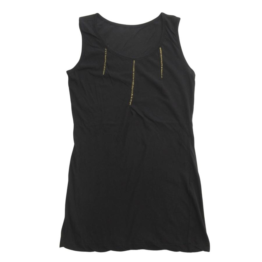 良品 Yohji Yamamoto FEMME ヨウジヤマモト ファム 金糸刺繍 タンクトップ ノースリーブ カットソー Tシャツ 2 黒 ブラック ゴールド レディース 古着 中古 | Yohji Yamamoto
