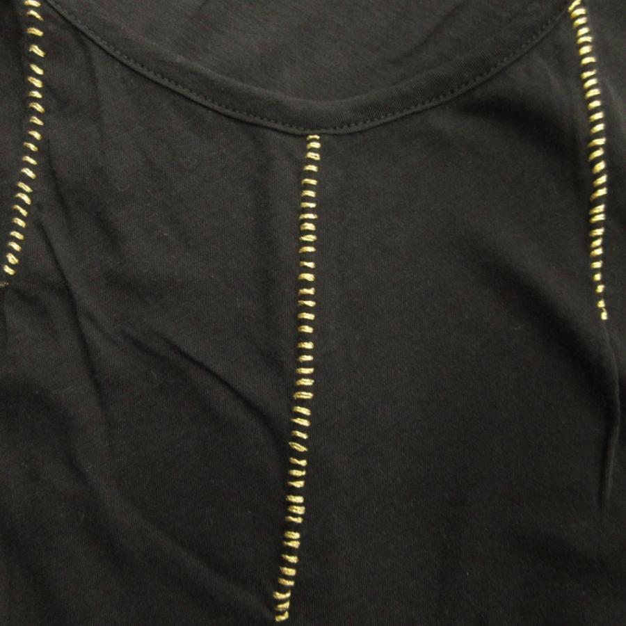 良品 Yohji Yamamoto FEMME ヨウジヤマモト ファム 金糸刺繍 タンクトップ ノースリーブ カットソー Tシャツ 2 黒 ブラック ゴールド レディース 古着 中古 | Yohji Yamamoto | 03