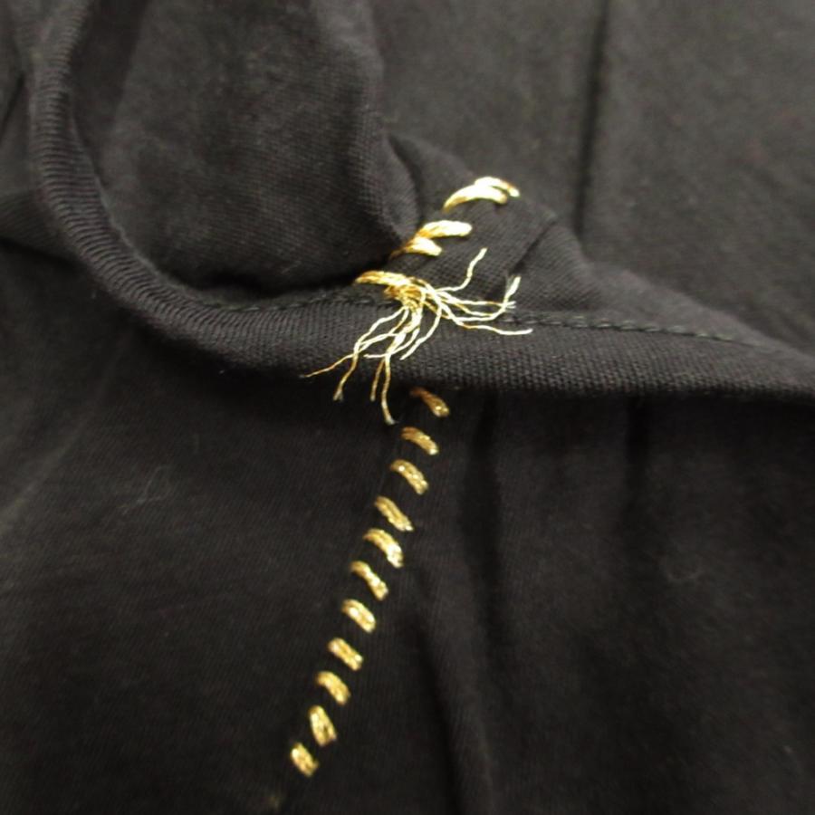 良品 Yohji Yamamoto FEMME ヨウジヤマモト ファム 金糸刺繍 タンクトップ ノースリーブ カットソー Tシャツ 2 黒 ブラック ゴールド レディース 古着 中古 | Yohji Yamamoto | 05
