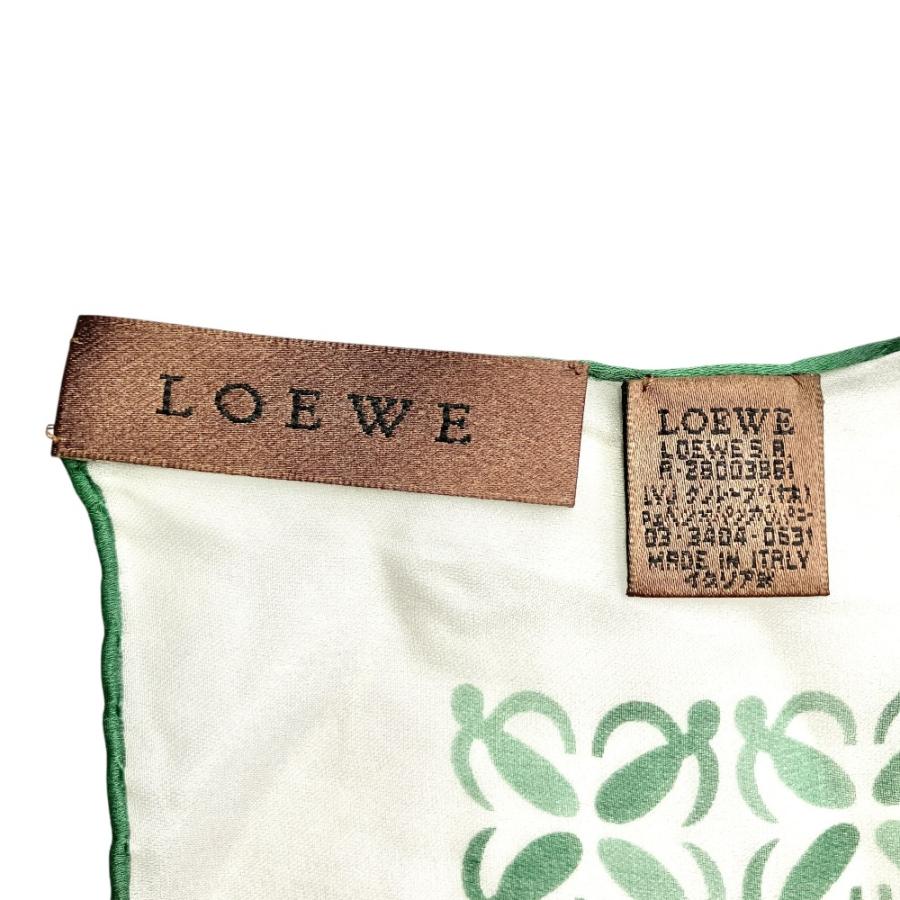 美品 LOEWE ロエベ ヴィンテージ アナグラム 総柄 シルク スカーフ バンダナ 白 ホワイト 緑 グリーン レディース 古着 中古 | LOEWE | 03