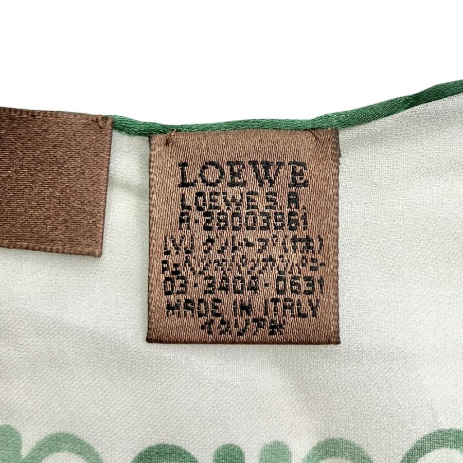 美品 LOEWE ロエベ ヴィンテージ アナグラム 総柄 シルク スカーフ バンダナ 白 ホワイト 緑 グリーン レディース 古着 中古 | LOEWE | 04