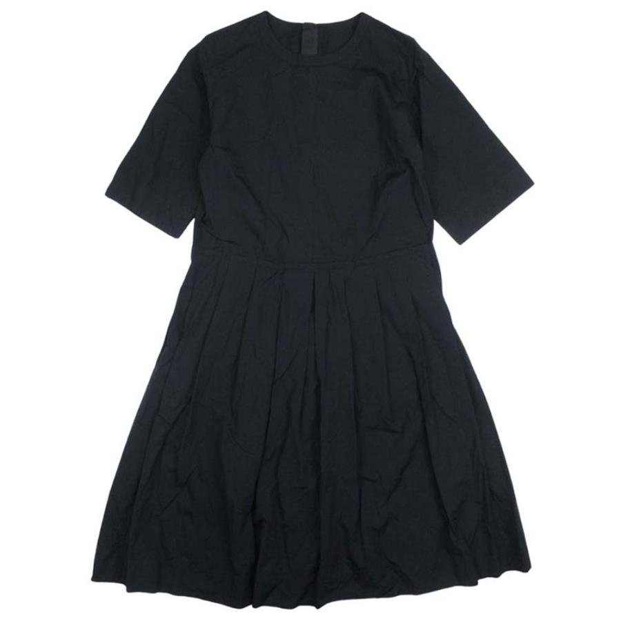 美品 MARGARET HOWELL マーガレットハウエル 25ss SOFT COMPACT COTTON フレアワンピース 七分袖 ミモレ丈 ロング 2 黒 ブラック レディース 古着 中古 | MARGARET HOWELL