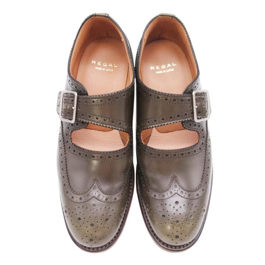 美品 REGAL リーガル ウィングチップ ストラップ ドレスシューズ メダリオン マニッシュシューズ 靴 23.0 オリーブ レディース 古着 中古 | REGAL | 01