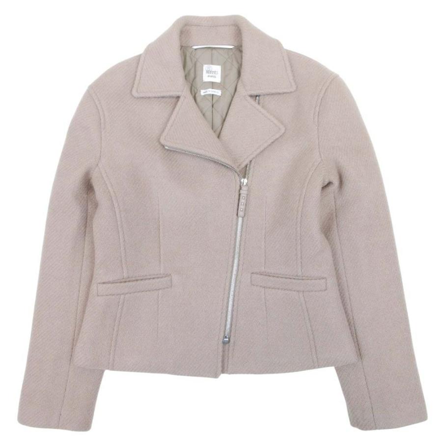 未使用 HERMES エルメス 23aw カシミヤ100％ ダブルライダース ジャケット ブルゾン コート メドール金具 36 ベージュ レディース 古着 中古 | HERMES